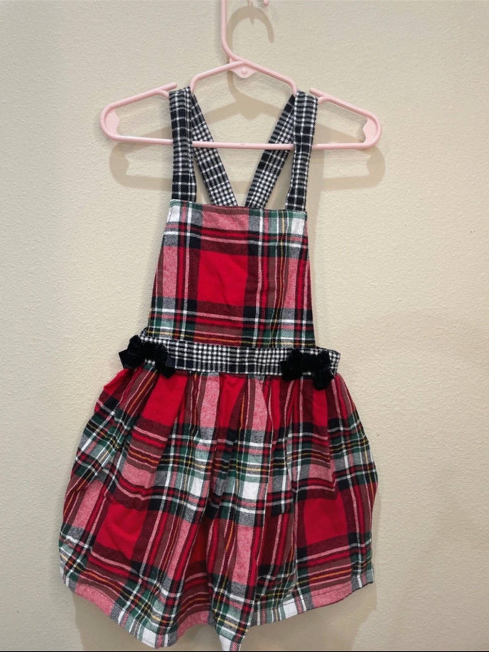 wonder nation Red Plaid Pinafore Romper with Black Gingham Trim